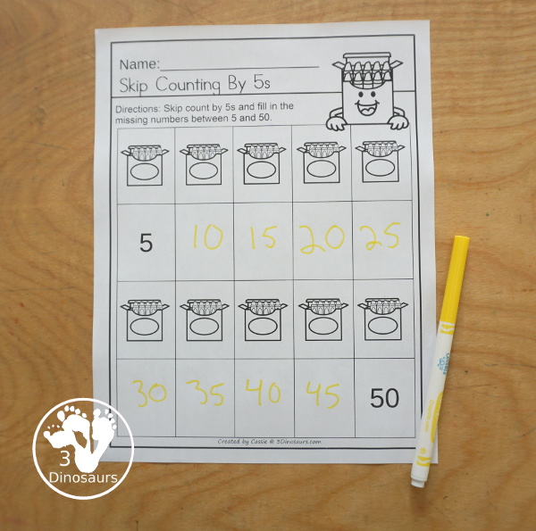 Crayon Skip Counting Set - Skip Counting 2 to 12 - A great way to work on skip counting with different activities from skip counting worksheets, skip counting puzzles, skip counting task cards, skip counting number lines and more. All with a fun crayon theme for school. - 3Dinosaurs.com