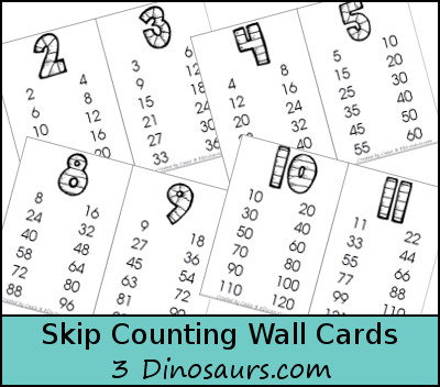 Free Skip Counting Wall Cards | 3 Dinosaurs