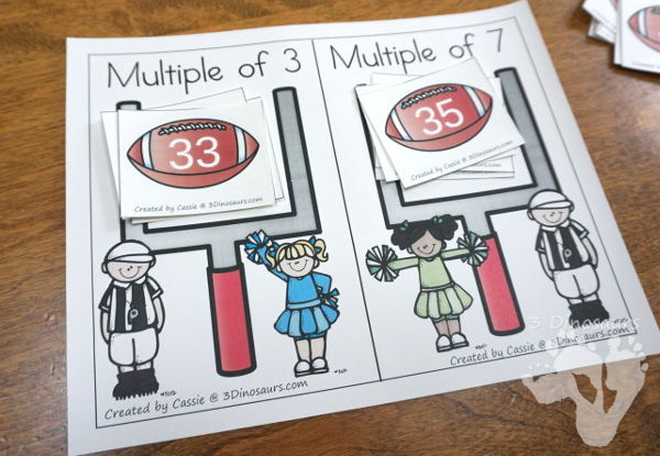 Free Football Sorting Multiplies of 3 & 7 - 2 sets of cards, a sorting mat and two recording worksheets - 3Dinosaurs.com