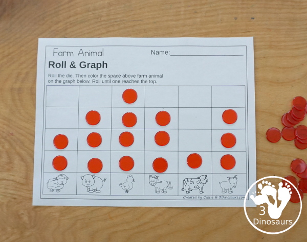 Free Farm Roll & Graph Printable dice and graphing worksheets with graphing and graphing with tracing numbers.- 3Dinosaurs.com