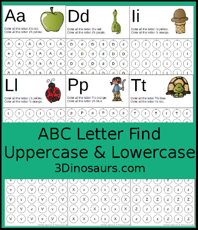 3 Dinosaurs - ABC Letter Find Uppercase & Lowercase