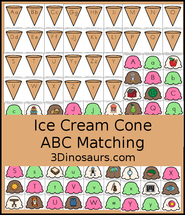 Printable Ice Cream Cone Matching - From ABCs to ACTs