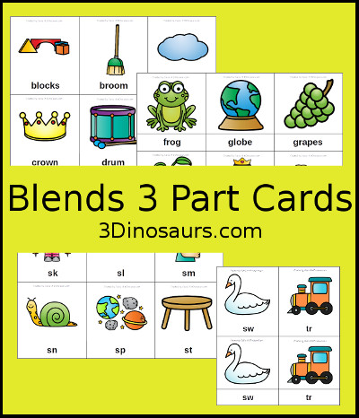 3 Dinosaurs - Blends 3 Part Cards