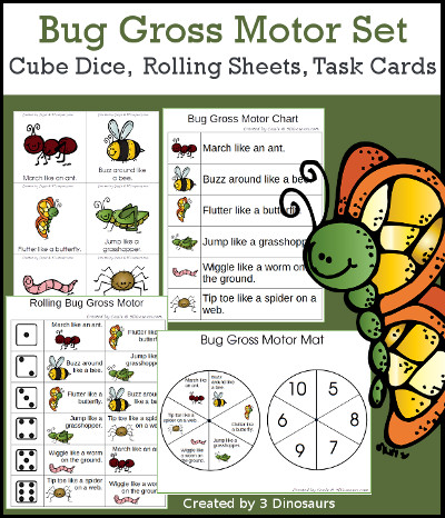 3 Dinosaurs - Bug Themed Gross Motor Dice