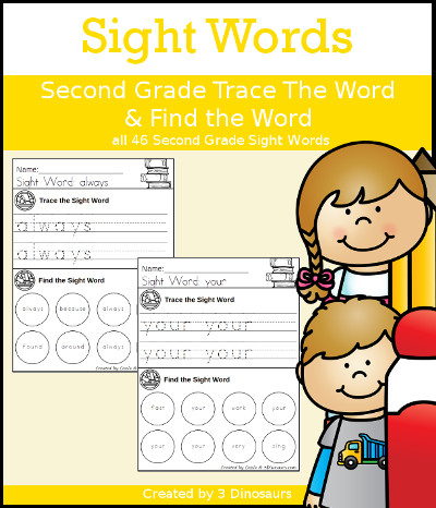 3 Dinosaurs - Sight Word Trace & Find Simple