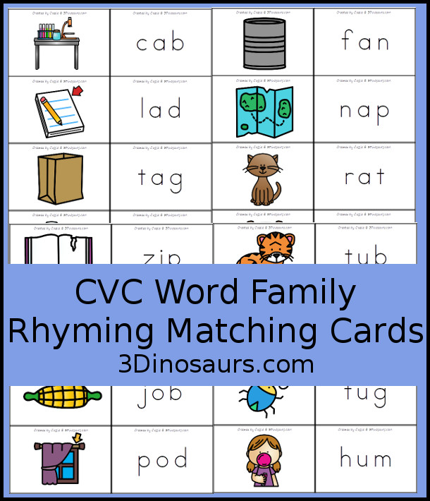 CVC Rhyming Matching Cards 3 Dinosaurs