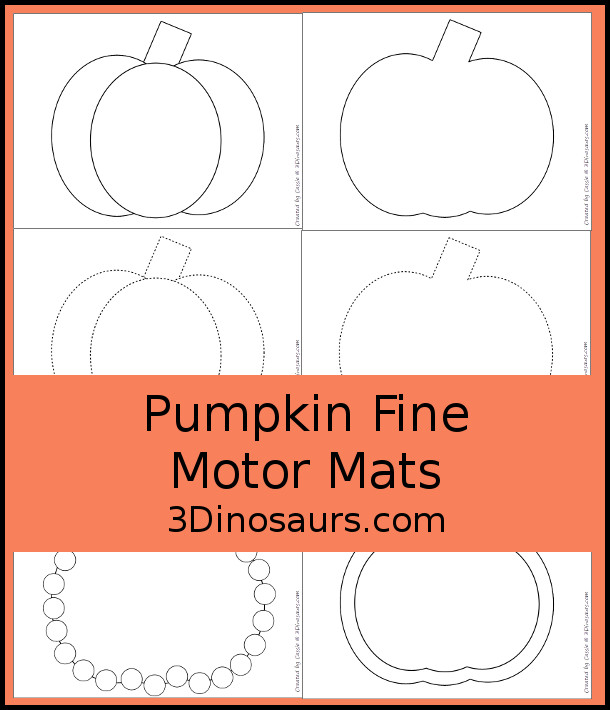 Free Pumpkin Fine Motor Printable - with pumpkin tracing, pumpkin mat, pumpkin playdough mats, pumpkin dot marker - 3Dinosaurs.com
